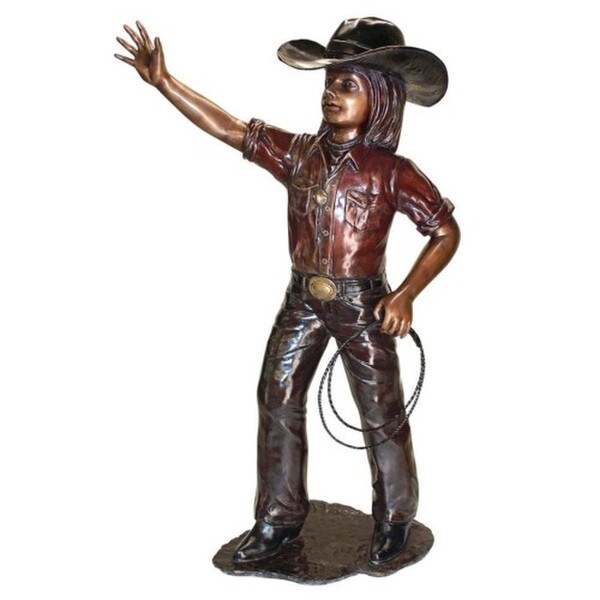 Rodeo Dreams Cowgirl with Horse Lasso Bronze Garden Statue Set 